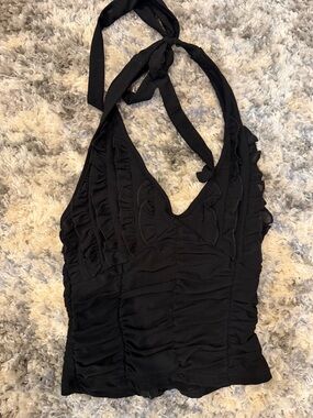Women’s Black Ruffled Halter Tank Top